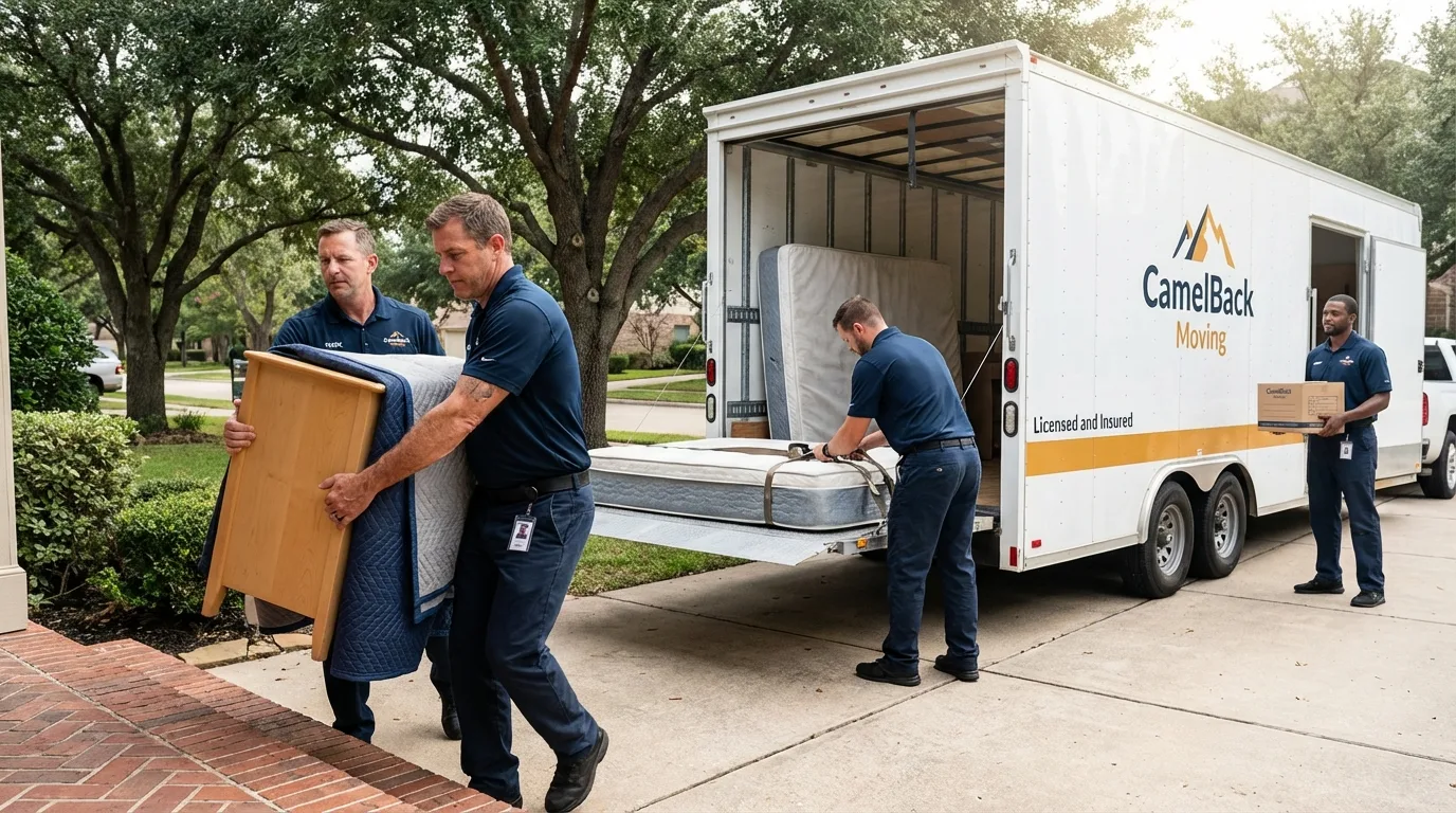 Crew loading residential truck for cross-state move from Richland Center, WI