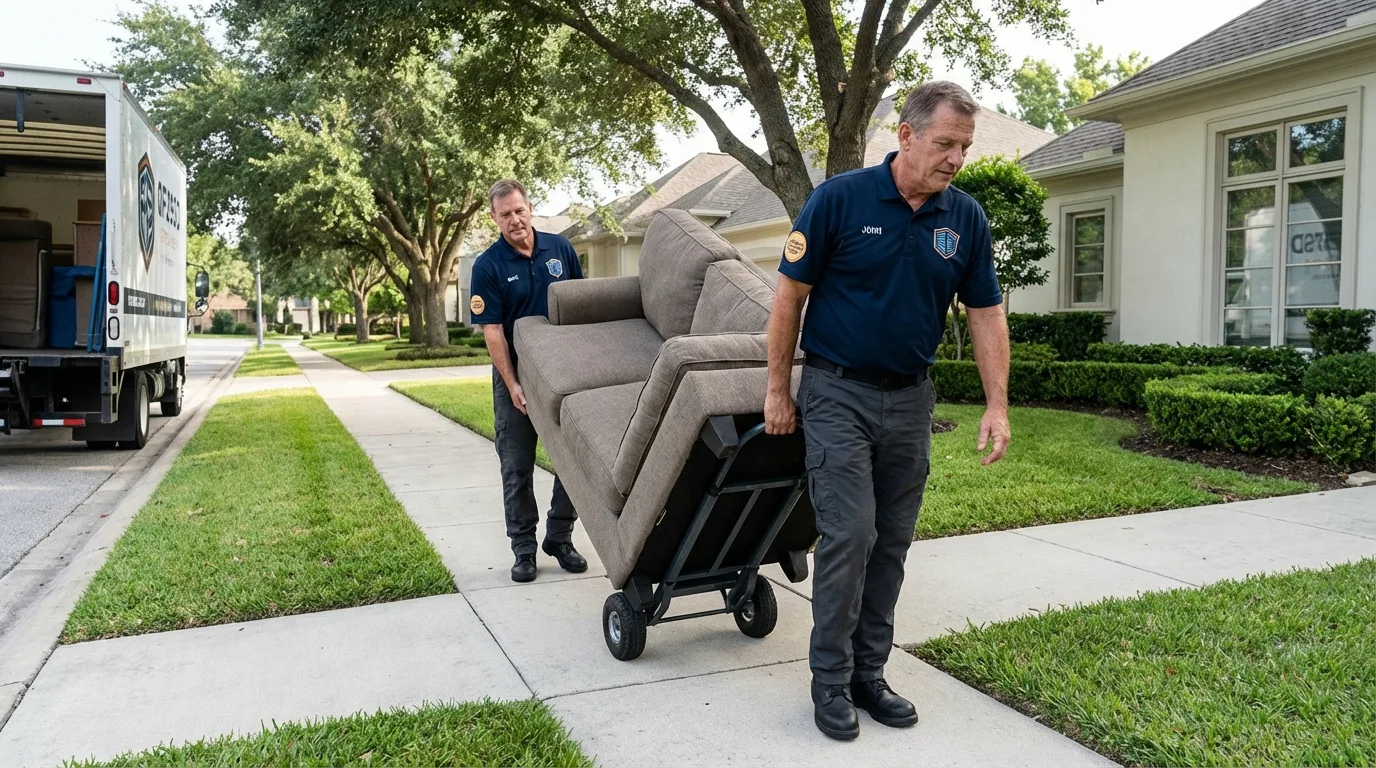 Local residential moving crew loading furniture in Richland Center, WI