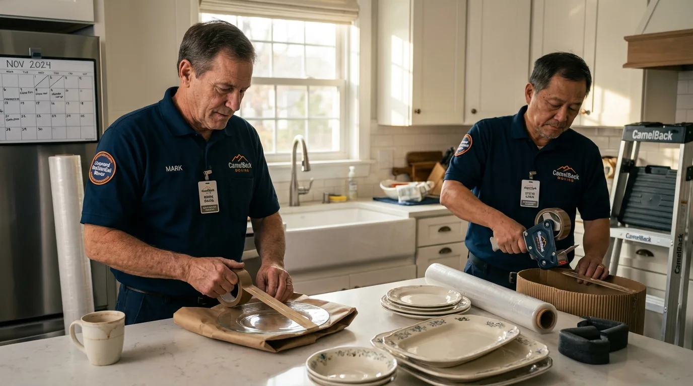 Professional crew packing kitchen dishware in Richland Center, WI